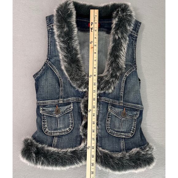 Vintage Y2K Guess Jeans Denim Vest With Faux Fur Trim Size Large - Picture 16 of 16